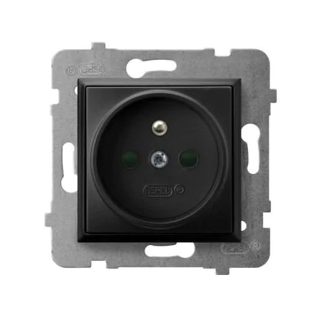 Gniazda-pojedyncze-podtynkowe - gniazdo pojedyncze z uziemieniem i przesłonami torów prądowych czarny metalik gp-1uzp/m/33 aria ospel 