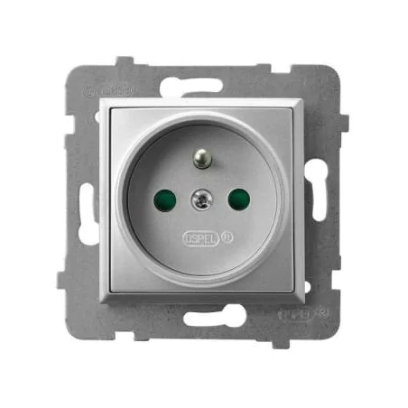Gniazda-pojedyncze-podtynkowe - gniazdo pojedyncze z uziemieniem i przesłonami torów prądowych srebrne gp-1uzp/m/18 aria ospel 