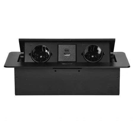 Gniazda-meblowe - gniazdo meblowe z uziemieniem typu schuko 2xusb a+c czarne or-gm-9034(gs)/b orno 