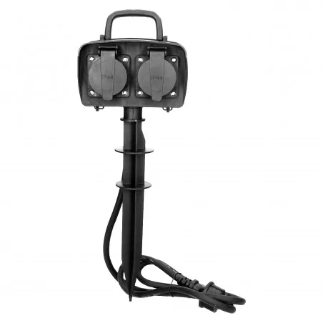 Gniazda-elektryczne - gniazdo ogrodowe podwójne z klapką wbijane z 1,5 metrowym przewodem 3x1,5m2 or-ae-13138 orno 