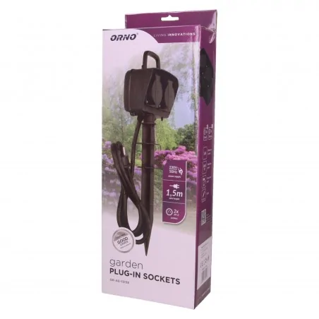 Gniazda-elektryczne - gniazdo ogrodowe podwójne z klapką wbijane z 1,5 metrowym przewodem 3x1,5m2 or-ae-13138 orno 