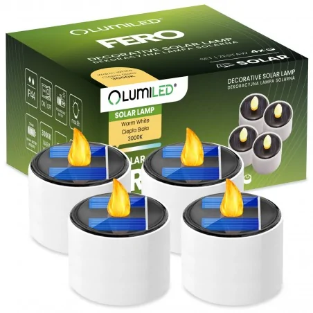 Oswietlenie-ogrodowe - zestaw 4 lamp solarnych typu tealight płomień 3000k fero lumiled 