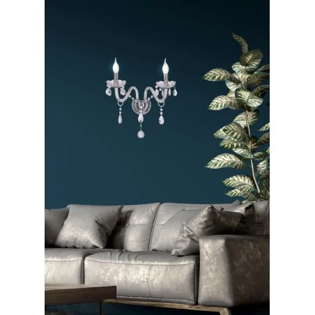 Kinkiety - srebrny kinkiet podwójny z kryształkami 2xe14 40w cristallo 22-30276 candellux 