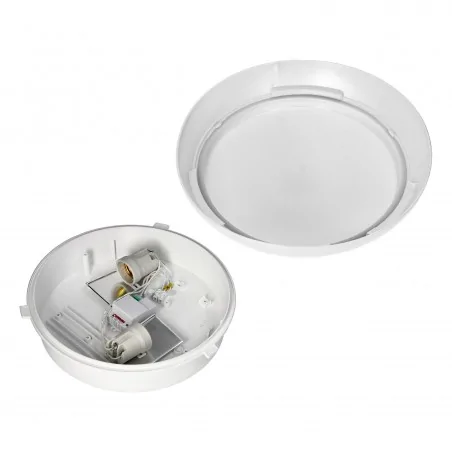 Plafony - biały plafon do piwnicy na dwie żarówki e27 z mikrofalowym czujnikiem ruchu ip44 ik10 koko ad-pl-6256we27pmm orno 