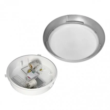 Plafony - ad-pl-6256ge27pmm hermetyczny plafon w srebrnej obudowie na dwie żarówki e27 z mikrofalowym czujnikiem ruchu ip44 ik10 koko orno 