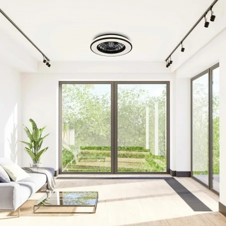 Plafony - okrągły plafon led z wentylatorem sterowany pilotem max.48w 325808 polux-goldlux 