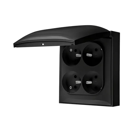 Gniazda-natynkowe - acgz4/49 gniazdo natynkowe poczwórne zewnętrzne z czarną matową klapką ip44  simon aquaclick 
