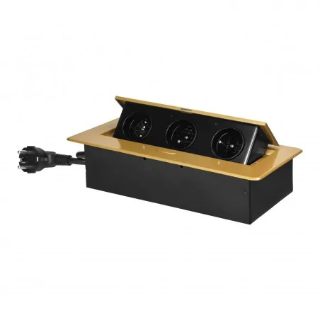 Gniazda-meblowe - gniazdo meblowe wpuszczane w blat 3x2p+z z płaskim frezowanym rantem z przewodem or-gm-9033/c orno 