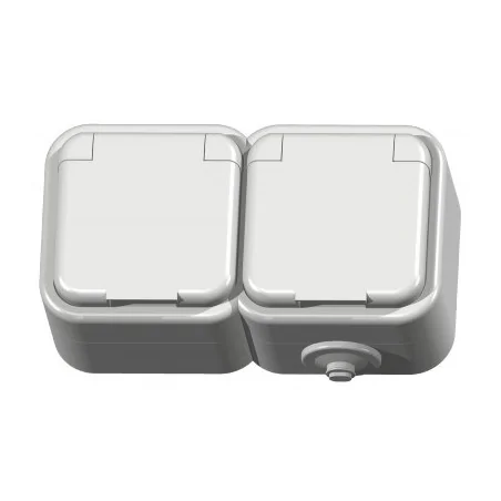 Gniazda-podwojne-natynkowe - / gnh-2dz/00/w gniazdo podwójne z uziemieniem n/t z/u ip44 białe klapki delfina ospel 