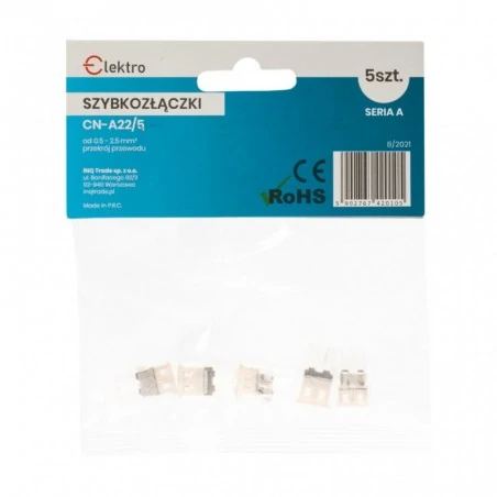 Szybkozlaczki - komplet szybkozłączka biała 5 sztuk cn-a22 2x 0,5-2,5mm drut elektro 
