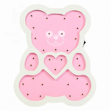 Oswietlenie-do-pokoju-dzieciecego - lampa drewniana różowy miś led polux 