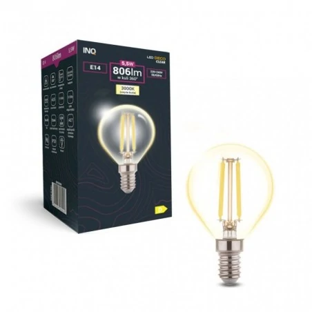 Gwint-trzonek-e14 - edp020ww ozdobna żarówka led filament e14  5,5w 806lm 3000k g45 kulka inq 