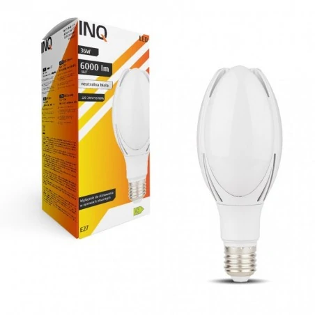 Gwint-trzonek-e27 - mocna żarówka uliczna led e27 profi 36w t96 6000lm 4000k inq 