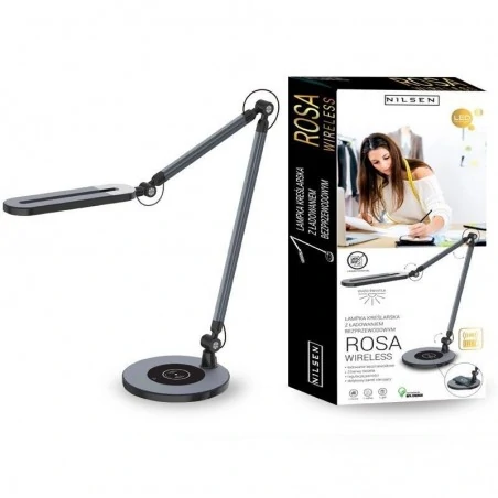 Lampki-biurkowe - bl003e lampka czarna kreślarska led 10w z ładowarką regulowana barwa rosa wireless nilsen 