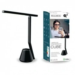 Lampki-biurkowe - bl010 lampka led 8w z przybornikiem czarna regulowana barwa led cube nilsen 