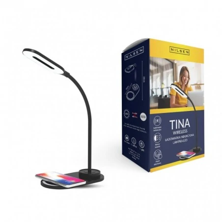 Lampki-biurkowe - ma025e lampka led 2w zmienna barwa z ładowarką wireless czarna tina nilsen 