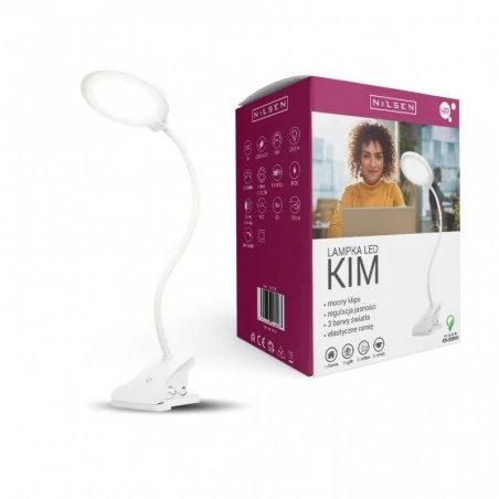 Lampki-biurkowe - ma027e lampka led 5w z klipsem zmienna barwa światła kim nilsen 