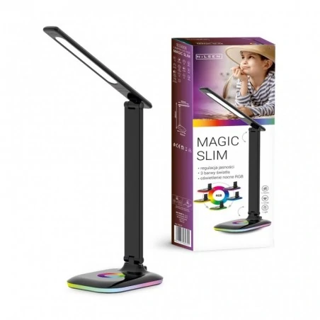 Lampki-biurkowe - us015e czarna lampka na biurko led rgb 9w magic slim nilsen 