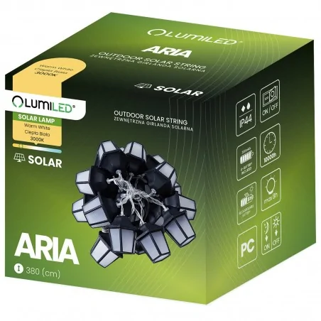 Swiecace-kule-i-girlandy - ogrodowa girlanda solarna latarenki z ciepłym światłem 10xled 3,8m 3000k aria lumiled 