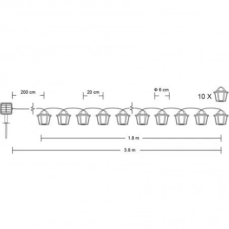 Swiecace-kule-i-girlandy - ogrodowa girlanda solarna latarenki z ciepłym światłem 10xled 3,8m 3000k aria lumiled 