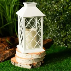 Latarenki-ogrodowe - lampion solarny na taras z ciepłym światłem biały 28cm 3000k ip44 lirio lumsol1050a lumiled 