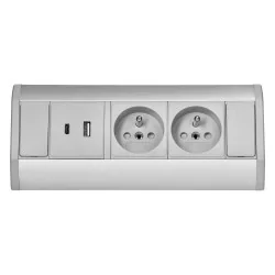 Gniazda-meblowe - or-gm-9039/g gniazdo meblowe podszafkowe szaro-srebrne 2x2p+z+usb a+c orno 