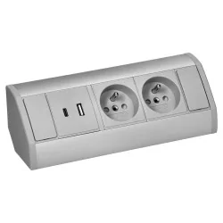 Gniazda-meblowe - or-gm-9039/g gniazdo meblowe podszafkowe szaro-srebrne 2x2p+z+usb a+c orno 