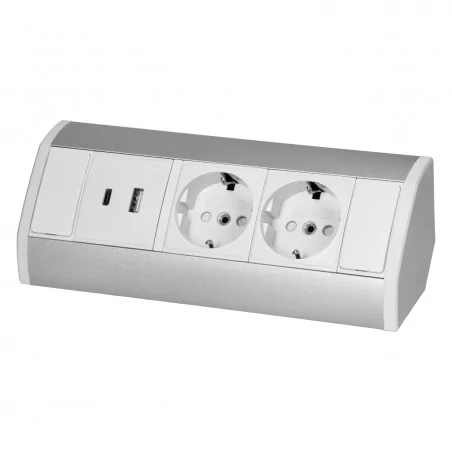 Gniazda-meblowe - or-gm-9039(gs)/w-g gniazdo meblowe podszafkowe biało-srebrne schuko 2x2p+z+usb a+c orno 