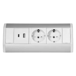 Gniazda-meblowe - or-gm-9039(gs)/w-g gniazdo meblowe podszafkowe biało-srebrne schuko 2x2p+z+usb a+c orno 