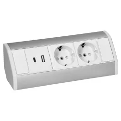 Gniazda-meblowe - or-gm-9039(gs)/w-g gniazdo meblowe podszafkowe biało-srebrne schuko 2x2p+z+usb a+c orno 