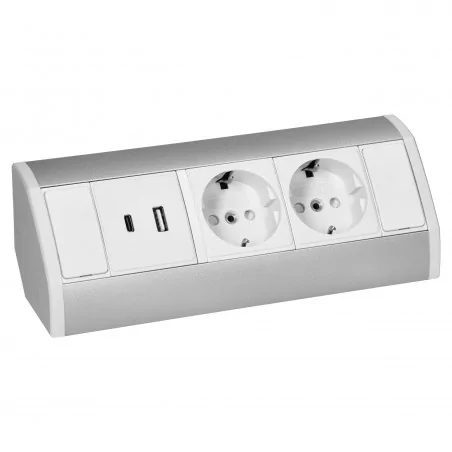 Gniazda-meblowe - or-gm-9039(gs)/w-g gniazdo meblowe podszafkowe biało-srebrne schuko 2x2p+z+usb a+c orno 