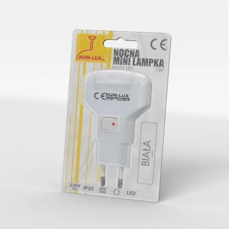 Lampki-do-kontaktu - mała lampka nocna do kontaktu led pozioma biała ciepła z włącznikiem ln-01 rum-lux 