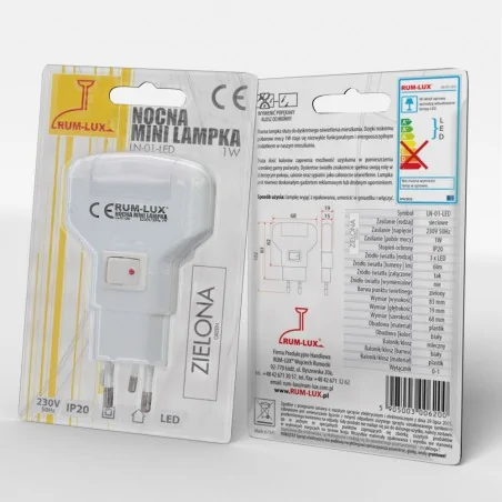 Lampki-do-kontaktu - mała lampka nocna do kontaktu led z zielonym światłem ln-01 rum-lux 