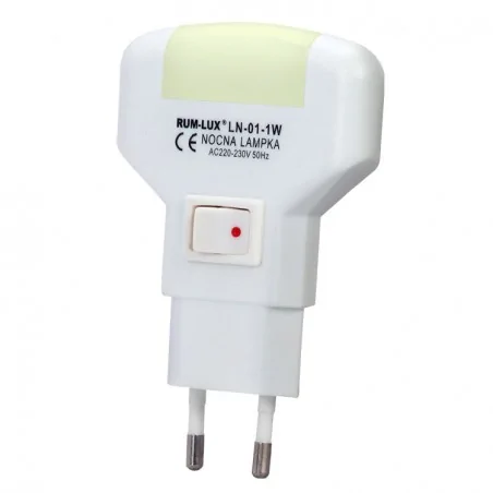 Lampki-do-kontaktu - lampka wtykowa nocna do kontaktu z włącznikiem żółte światło 1w ln-01 rum-lux 