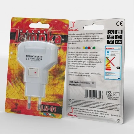 Lampki-do-kontaktu - lampka wtykowa nocna do kontaktu z włącznikiem żółte światło 1w ln-01 rum-lux 