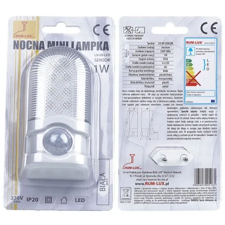 Lampki-do-kontaktu - ln-09 lampka nocna led do kontaktu z czujnikiem ruchu i zmierzchu rum-lux 