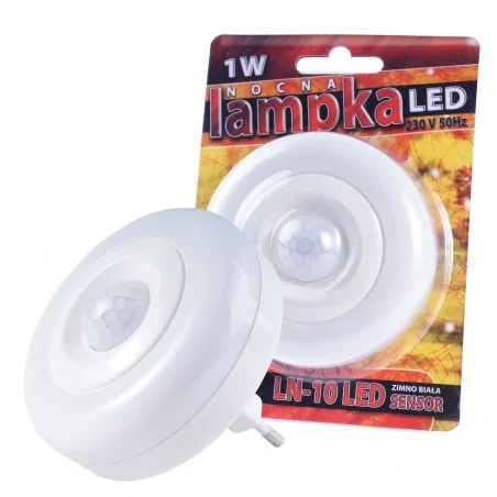Lampki-do-kontaktu - ln-10 okrągła lampka nocna led do kontaktu z czujnikiem ruchu i zmierzchu  zimne światło rum-lux 